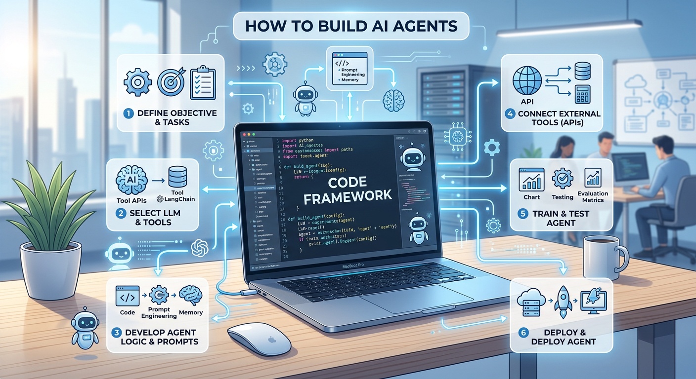 how to build ai agents concept illustration
